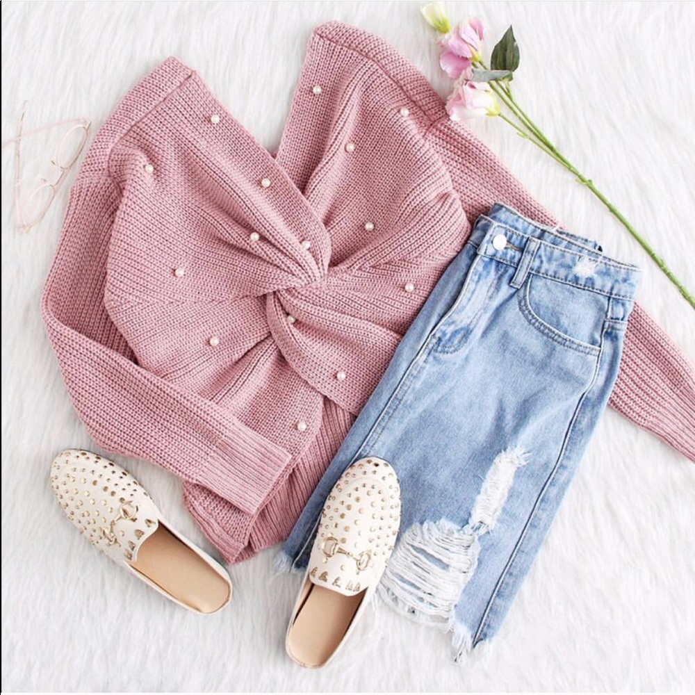 LAST 1✨ pearl twist knit sweater blush pink - Picture 3 of 6